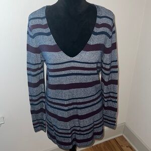 Two by Vince Camuto 100% Cotton striped v neck long tunic style sweater Sz S